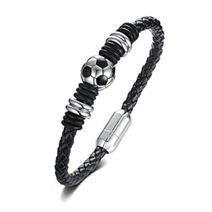 Soccer Bracelet for Boys Men Braided Soccer Leathe...