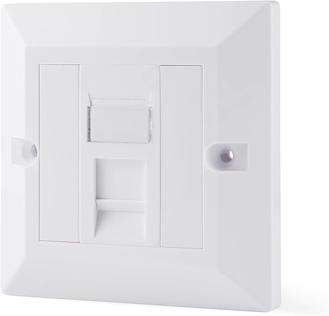 rhinocables Ethernet Faceplate Single 1-Port/Double 2-Way/Quad 4-Way RJ45 Socket Wall Plate for Ethernet Cable Networking Socket Box (Single 1-Port, CAT6)