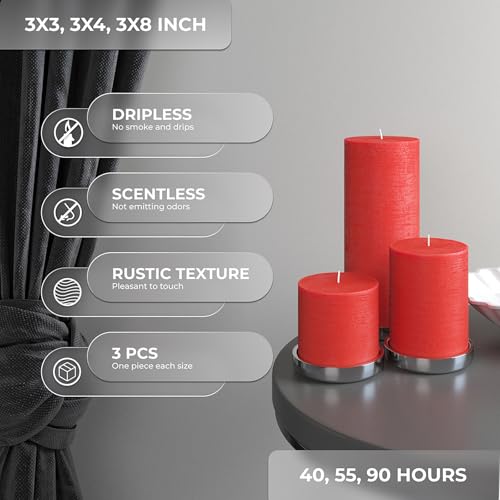 Bougies pour la maison rustiques et assorties en lot de 3 piliers