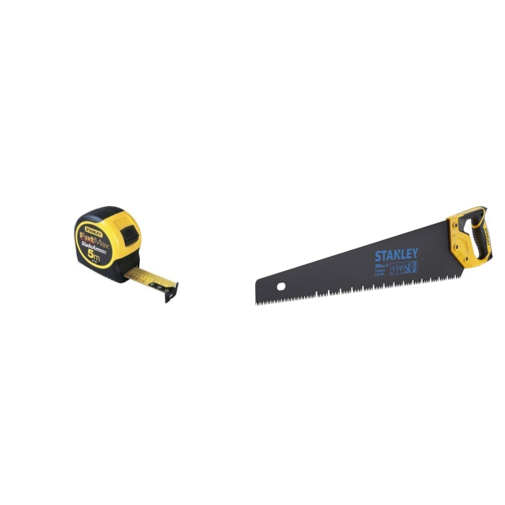 Stanley Fmht81556-5 mètres Ruban Gamme Fatmax - Fabriqués en France - Ruban Épais & Stanley 2-20-149 Scie Égoïne JetCut 7dents/Pouce - Fabriquée en France - Traitement Blade Armor