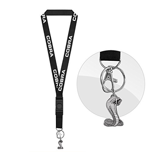 iPick Image made for Ford Mustang Cobra Black Strap ID Holder Lanyard with 3D Cobra Metal Key Chain Charm