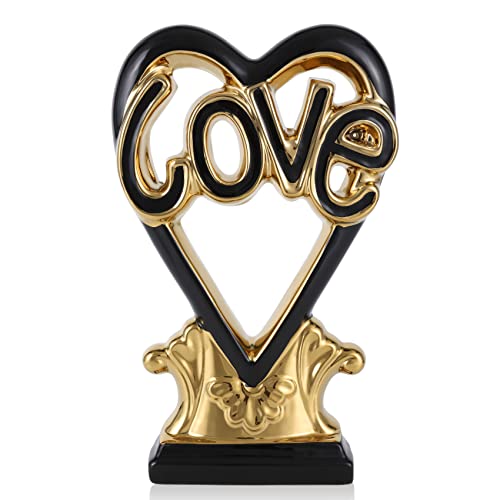Home Decor Stand Abstract Art Black Gold Ceramic Love Statue Sculpture, Modern Decor Accents Table Centerpieces For Living Room, Bedroom, Entryway, Office, Coffee Table, Dining Table, Shelf, And More #TOP25