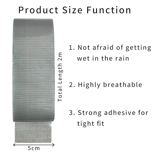FloraVigo fliegengitter reparatur set, Fliegennetz, selbstklebendes Fliegengitter-Reparaturband, Klebeband, Fliegennetz, starke Haftung, wasserdicht, langlebig, 5 cm x 2 mr (Grau)
