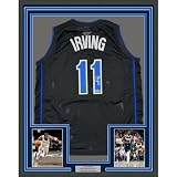 Framed Facsimile Autographed Kyrie Irving 35x39 Dallas Black Reprint Laser Auto Basketball Jersey