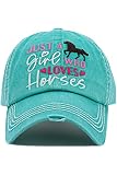 ScarvesMe Women Just a Girl Who Loves Horses Washed Embroidered Vintage Cotton Distressed Baseball C