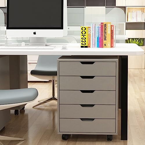 5 Drawer Mobile File Cabinet/Office Organizer File Cabinet/Home Office File Cabinets/Wooden File Cabinets For Home (Antique White) #TOP1