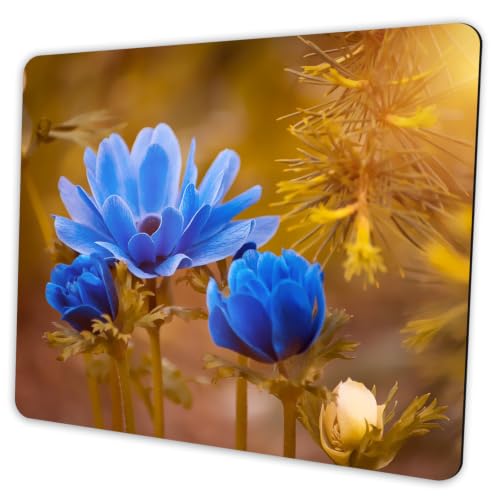 SHALYSONG Blue Flower Mouse Pad, 9.5"x7.9" Non-Slip 3mm Small Desk Mat