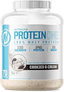 NutraOne ProteinOne 유청 단백질은 남성 및 여성용 단백질 쉐이크 파우더로 근육 회복 및 형성을 촉진합니다 (쿠키 & 크림, 2.3kg(5파운드)