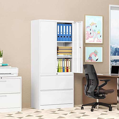 Lissimo File Cabinets For Home Office, Lateral File Cabinets With Lock,Steel Storage Cabinet With 2 Drawers And Doors For Hanging Files Letter/Legal/A4 Size File White #TOP3