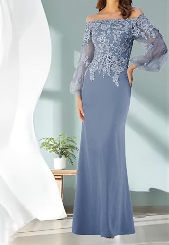 Mother of The Bride Dresses Long Sleeves Formal Evening Gowns Laces Appliques Off Shoulder Wedding Guests Party Dress3