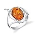 PEORA Genuine Baltic Amber Ring for Women in Sterling Silver, Rich Cognac Color, Oval Shape Solitaire, Comfort Fit, Size 7, Real Baltic Amber Ring for Adults, 100% Natural from Baltic Region
