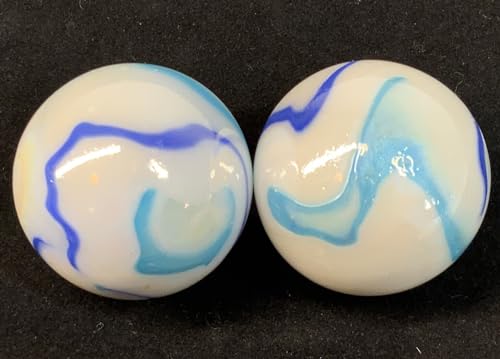 2 BOULDERS 35mm Tiger Shark Marbles White Glass Large Huge Swirl
