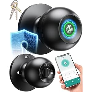 Smart Keyless Entry Door Lock, Fingerprint Door Lock with App Control, Smart Lock for Bedroom Door, Type-C Port Emergency Charging, Biometric Lock Great for Room, Office, Apartment