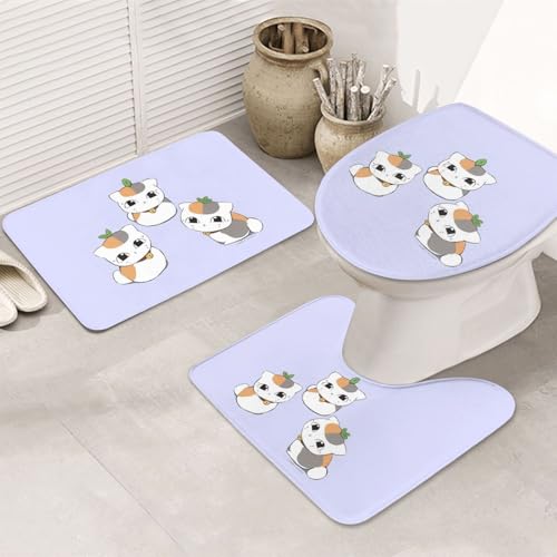 3点セット バスマット 便座カバー トイレマット U型 O型 ニャンコ先生 夏目友人帳 かわいい アニメ 滑り止め バスセット 人気 漫画 吸水 速乾 防臭 洗える 50x80cm ファッション ギフト