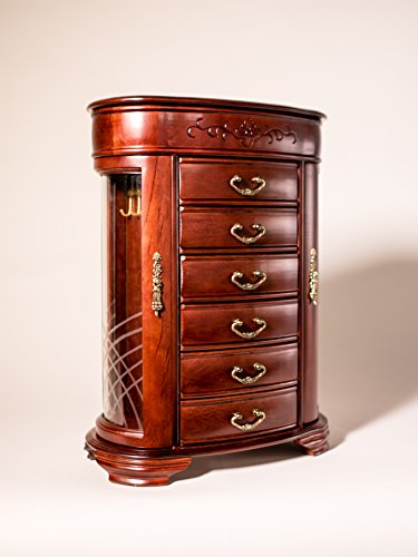 Hives And Honey Patricia Etched Glass Mahogany Jewelry Chest Jewelry Box #TOP3
