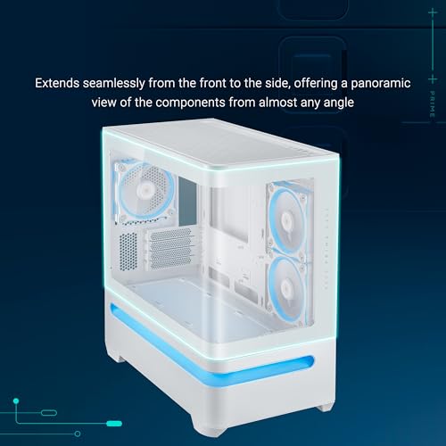 Image of ASUS Prime AP202 ARGB White mATX pc case with Fully Tempered Curved Glass, Supports GPU up to 420mm Long, 360mm radiators, Easy-Detach Rail, Patented Slot Vent, 3 Built-in ARGB Fans, 2 Year Warranty