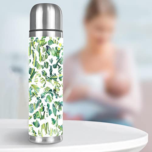 Stainless Steel Leather Vacuum Insulated Mug Abstract Plants Thermos Water Bottle For Hot And Cold Drinks Kids Adults 16 Oz #TOP6