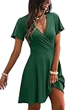 RUMIA Green Dresses for Women 2026 Wrap V Neck Elegant Modest Teacher Work Office Dress Business Casual DarkGreen XL
