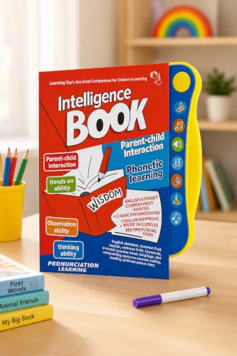 Image of Musical Learning E-Book for Kids with Alphabet Numbers Shapes & Phonics Sounds | Interactive Talking Sound Book with Music Touch Buttons | Educational Learning Toy for Toddlers Boys Girls Age 2-7