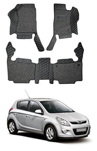 Image of Auto Hub Premium 7D car mat Hyundai i20 (Model: 2008-2015), Luxury Double-Stich 7d Car Floor Mat Complete Set, 100% Waterproof and Washable, Color : Black