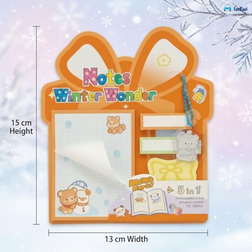 Image of FunBlast Christmas Sticky Notes - Cute Merry Christmas Memo Pad, Kawaii Sticky Note for Kids & Girls, Self Adhesive Notes and Bookmark, Stationery Gift for School, Office & Personal Use (Orange)