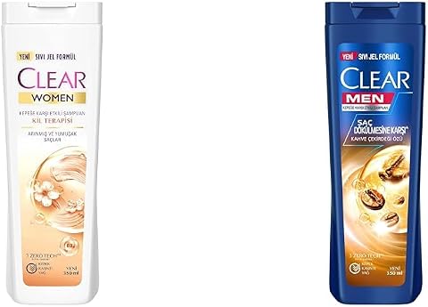 Clear Women Kil Terapisi Arınmış ve Yumuşak Saçlar Kepeğe Karşı Etkili Şampuan 350 ml(1) Clear Men Kepeğe Karşı Etkili Şampuan Saç Dökülmesine Karşı Kahve Çekirdeği Özü 350 ml(1)