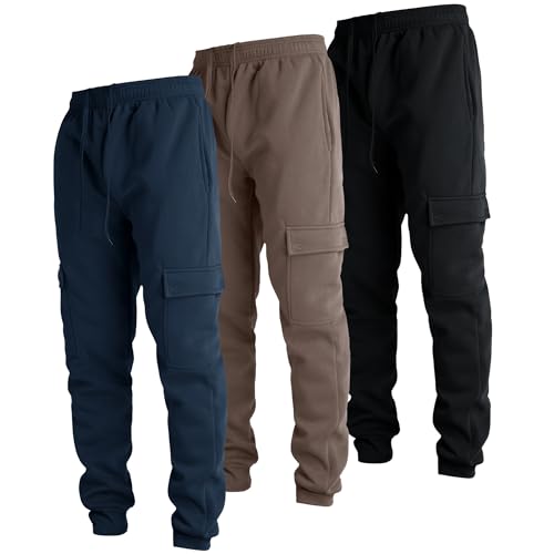 Ultra Performance 3 Pack Mens Sweatpants, Fleece Cargo Joggers for Men with Pockets