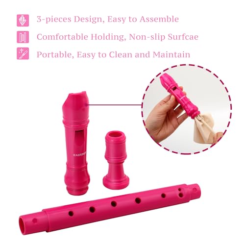 EAST TOP Soprano Recorder for Kids Beginners, 8 Hole Plastic German Fingering Flute Recorder 3 Piece with Cleaning stick, Cotton pouch, Fingering Chart, Colorful box (Hot Pink) - Thumbnail 5