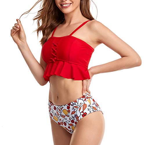Maillot de bain une pièce femme court tankini rembourré rouge taille S piscine plage
