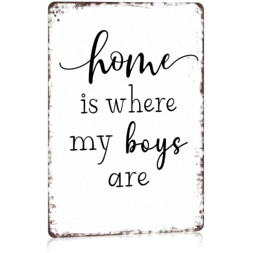 Home Is Where My Boys Are Aluminum Metal Sign, 8X12 Inch, Vintage Wall Decor, Suitable for Living Room, Bedroom, Entryway, Kitchen, Farmhouse, Home Porch Decor