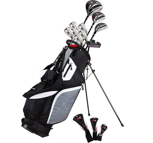 Pre-Sale M5 Men's Complete Golf Clubs Package Set Includes Titanium Driver, S.S. Fairway, S.S., S.S. 5-PW Irons, Putter, Stand Bag, 3 H/C's