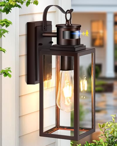 VIANIS 14" Upgrade Motion Lights for Outside, Versatile Porch Light, Bronze Outside Lights for House, Waterproof Anti-Rust Outdoor Light Fixture for Doorway, Front Porch, Garage, Distance Adjustable