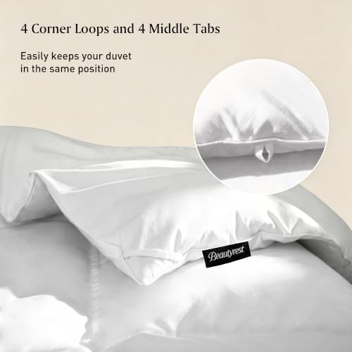 Image of Beautyrest Twin Size White Goose Feather Down Fiber Comforter,100% Cotton Shell Oeko-TEX Certified All Season Medium Weight Duvet Insert with Corner Loops, Luxury Hotel Style Bed Comforter
