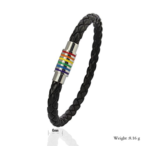 oshhni Pulseira Trançada de Couro PU com Fecho Magnético -íris Joias LGBT