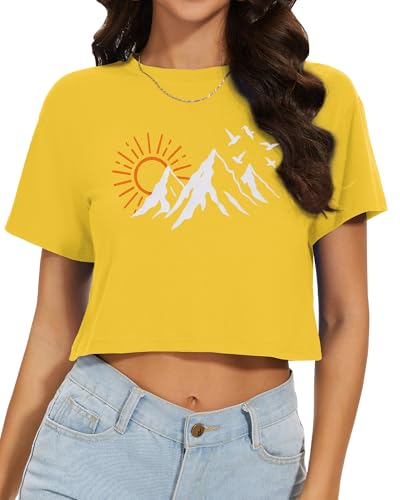 Image of Womens Summer Crop Tops Short Sleeve Round Neck T-Shirts Loose Fit Casual Blouse 2026