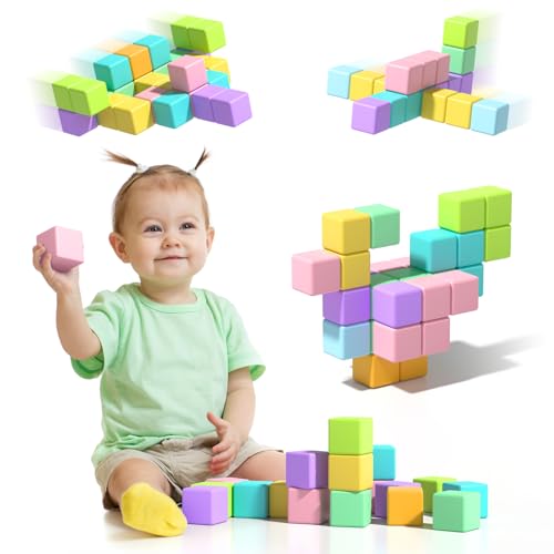 1.34 inch 56PCS Magnetic Blocks for Toddlers 4-8 Large Macaron