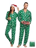YOPUGEE Couples Christmas Pajamas New Year Loungewear Comfy Sleepwear Lightweight Winter Pj Set Women Green Christmas L