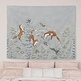 AQYIP Forest Fox Tapestry, Woodland Animal Nursery Tapestry, Farmhouse Rustic Fox Rabbit Wall Blanket Decor for Nursery Kids Room Playroom, 50x60 Inch