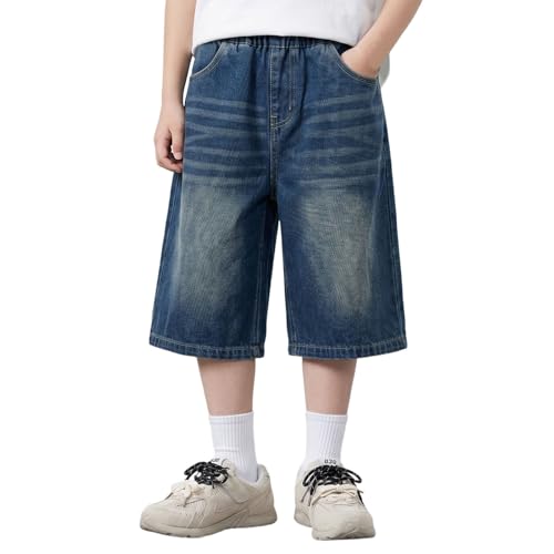 5-6 Years Classic Bermuda Jean Shorts for Boys Elastic Waist Wide Leg Denim Shorts Trendy Fashion Knee Length Baggy Jorts with Pockets Blue