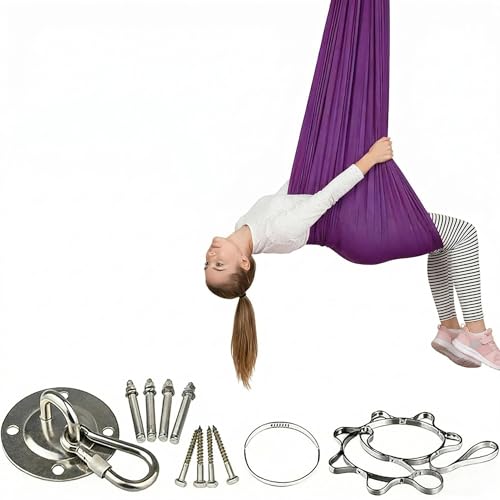 Yoga Schaukel Zum Aufhängen Swing 150kg Tragfähigkeit, 280x150cm Dunkellila, Hängesack Schaukel für Kinder & Erwachsene