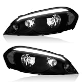 WEELMOTO LED DRL Headlights Assembly, for 06-13 Chevy Impala for 14-16 Chevy Impala Limited, for 06-07 Chevy Monte Carlo Replacement Headlight Black Housing Clear Reflector with LED DRL