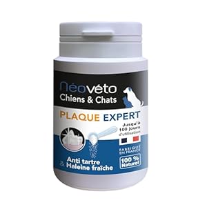 NEOVETO – Plaque Expert Actifs Bio – 60G – Anti tartre, Mauvaise haleine – Soin Dentaire Naturel pour Chien & Chat – Jusqu&rsquo;à 100 Jours de Cure – Fabriqué en France