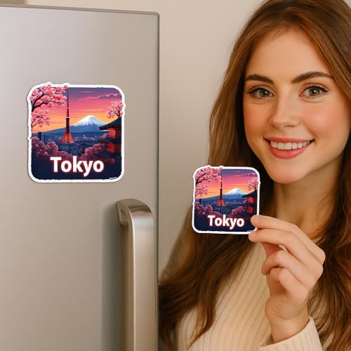 Image of Naxon Tokyo Theme Souvenir Wooden Fridge Magnet - 3x3 Inch Stylish Refrigerator Magnet for Kitchen & Home Decor | Travel Souvenir Gift from Japan | Fridge Decoration Magnet | Pack of 1