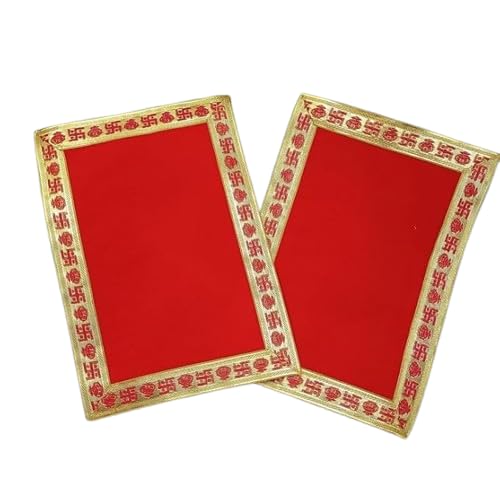 Pack of 6 Asan Size 9×13 inch swastik lace Designer red Velvet god Asan-image-30