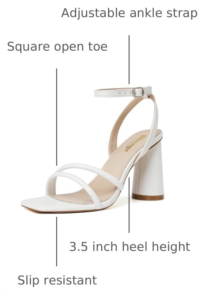 RIBONGZ Block Heels Prom Heeled Sandals for Women Chunky Square Open Toe Strappy High Heels Ankle Strap Wedding Bridal Shoes High Heel Sandals for Party Dress image 3