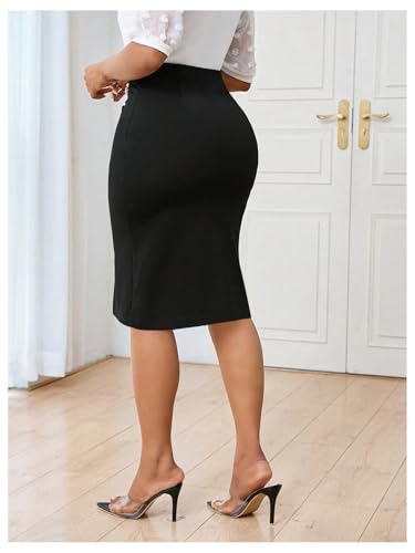 SOLY HUX Women's High Waisted Skirts Button Split Hem Bodycon Knee Length Skirt for Work Business2