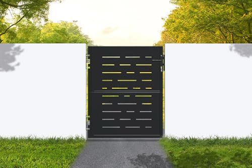 Casanoov Portillon acier galvanisé NALI ARLBERG 103 x 120 cm 1,03 m x 1,2 m 1,24 m² noir brillant motif lignes graphiques accès piéton jardin kit complet serrure...