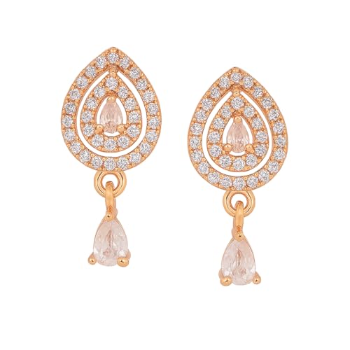 Image of Nilu's Collection 18k Rose Gold Plated Clip On Hoop Earrings, Stylish Women Earrings, Fancy Zircon Copper Bali Earrings for Women and Girls (Drop design)
