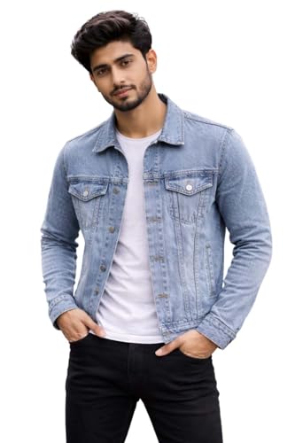 Image of KOTTY Men's Classic Denim Jacket with Button Closure and Structured Fit for Casual Outdoor Styling