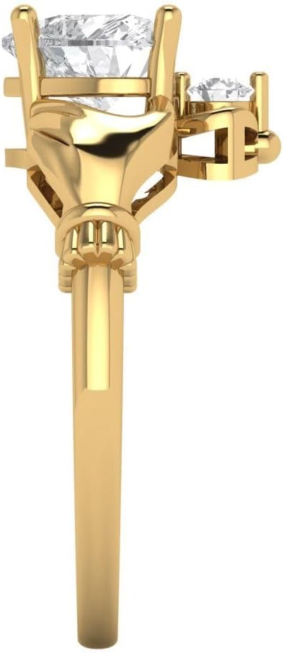 Clara Pucci Simulated Diamond Heart Cut Claddagh Ring | 14K Solid Gold | 1.06 cttw | Womens Yellow Gold Fashion Jewelry